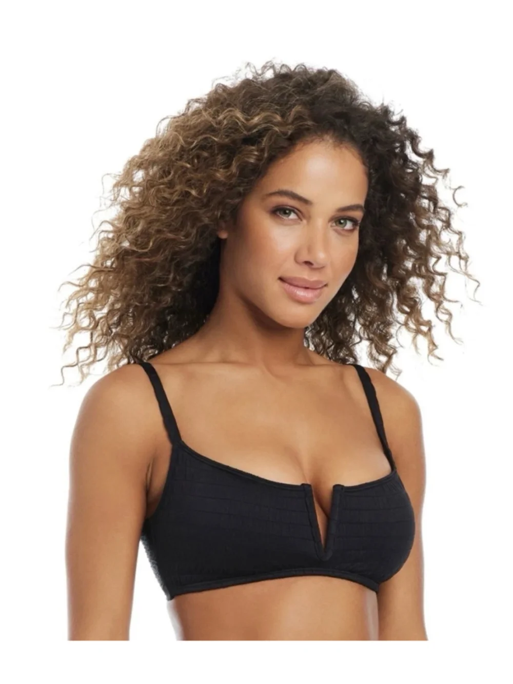 Bar III X7310 Women's Pucker up V-Wire Bralette Bikini Top, Black, L